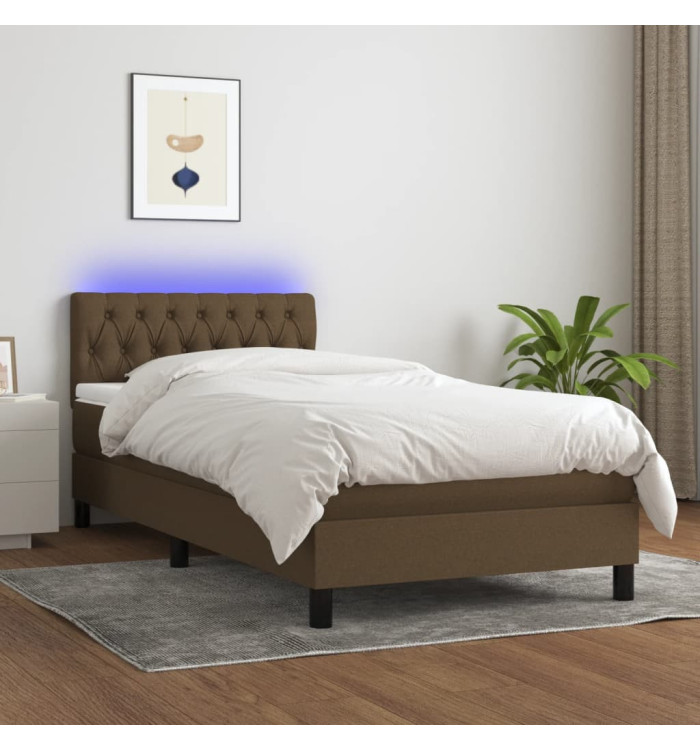 Sommier à lattes de lit et matelas et LED Marron foncé 90x190cm | Mobilier & Déco