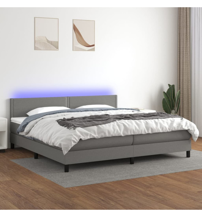 Sommier à lattes de lit et matelas et LED Gris foncé 200x200 cm | Mobilier & Déco