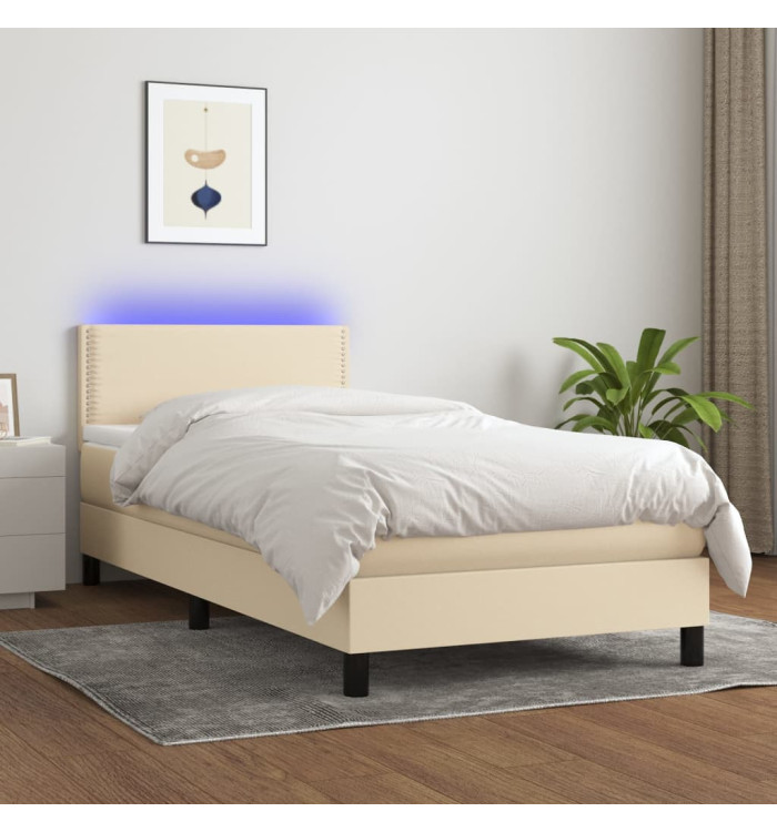 Sommier à lattes de lit avec matelas LED Crème 100x200 cm Tissu | Mobilier & Déco