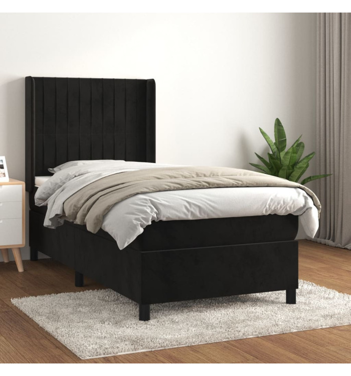 Sommier à lattes de lit avec matelas Noir 90x200 cm Velours | Mobilier & Déco