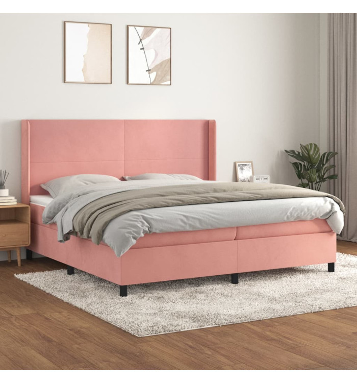 Sommier à lattes de lit avec matelas Rose 200x200 cm Velours | Mobilier & Déco
