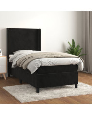 Sommier à lattes de lit avec matelas Noir 90x190 cm Velours | Mobilier & Déco