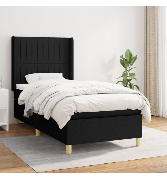 Sommier à lattes de lit avec matelas Noir 100x200 cm Tissu | Mobilier & Déco