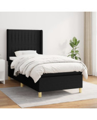 Sommier à lattes de lit avec matelas Noir 100x200 cm Tissu | Mobilier & Déco