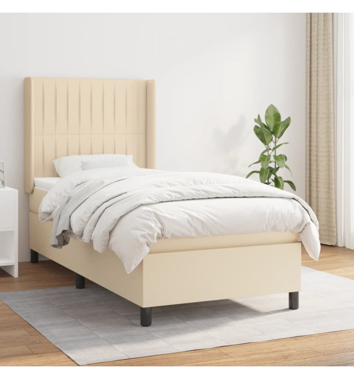 Sommier à lattes de lit et matelas Crème 90x190 cm Tissu | Mobilier & Déco