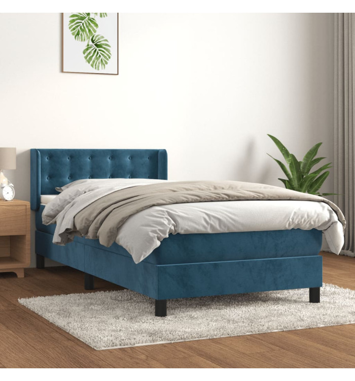 Sommier à lattes de lit avec matelas Bleu foncé 100x200 cm | Mobilier & Déco