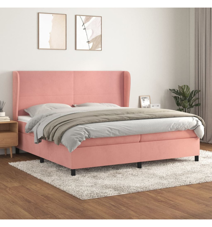 Sommier à lattes de lit avec matelas Rose 200x200 cm Velours | Mobilier & Déco