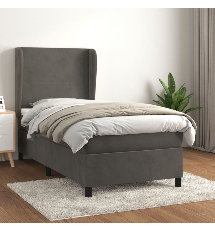 Sommier à lattes de lit et matelas Gris foncé 90x190 cm Velours | Mobilier & Déco