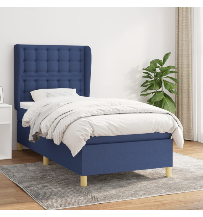 Sommier à lattes de lit avec matelas Bleu 80x200 cm Tissu | Mobilier & Déco