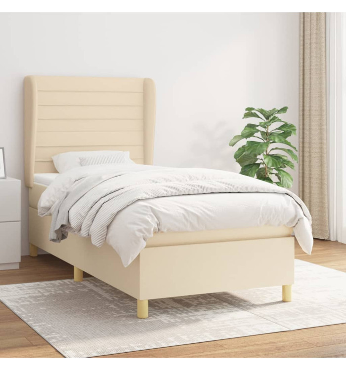 Sommier à lattes de lit avec matelas Crème 100x200 cm Tissu | Mobilier & Déco