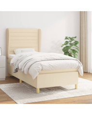 Sommier à lattes de lit avec matelas Crème 100x200 cm Tissu | Mobilier & Déco