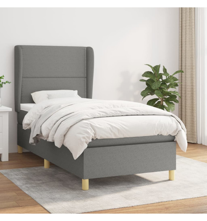 Sommier à lattes de lit avec matelas Gris foncé 100x200cm Tissu | Mobilier & Déco