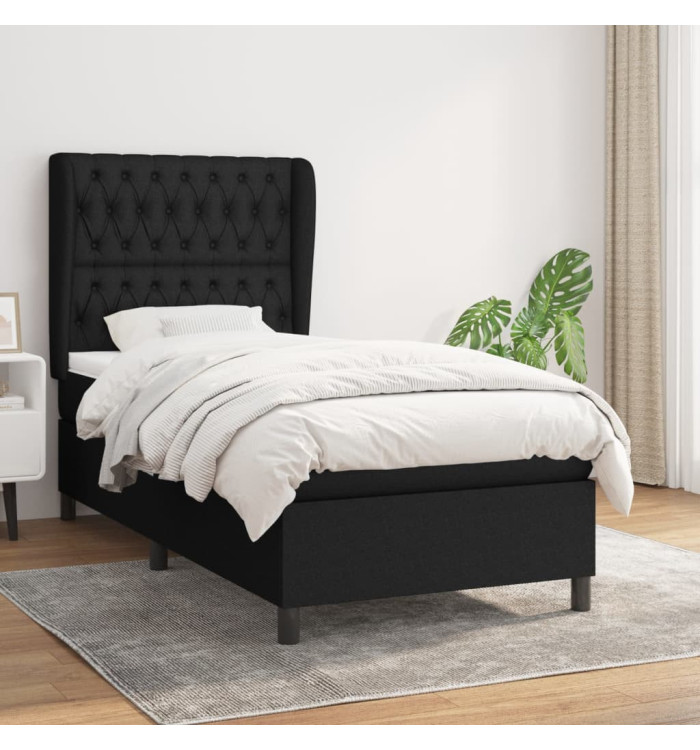 Sommier à lattes de lit avec matelas Noir 90x190 cm Tissu | Mobilier & Déco