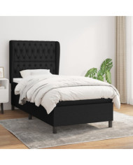 Sommier à lattes de lit avec matelas Noir 90x190 cm Tissu | Mobilier & Déco