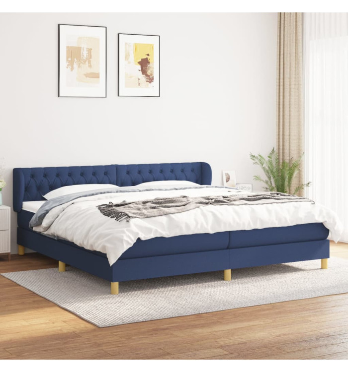 Sommier à lattes de lit avec matelas Bleu 200x200 cm Tissu | Mobilier & Déco