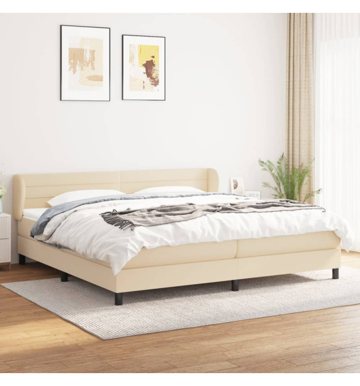 Sommier à lattes de lit avec matelas Crème 200x200 cm Tissu | Mobilier & Déco