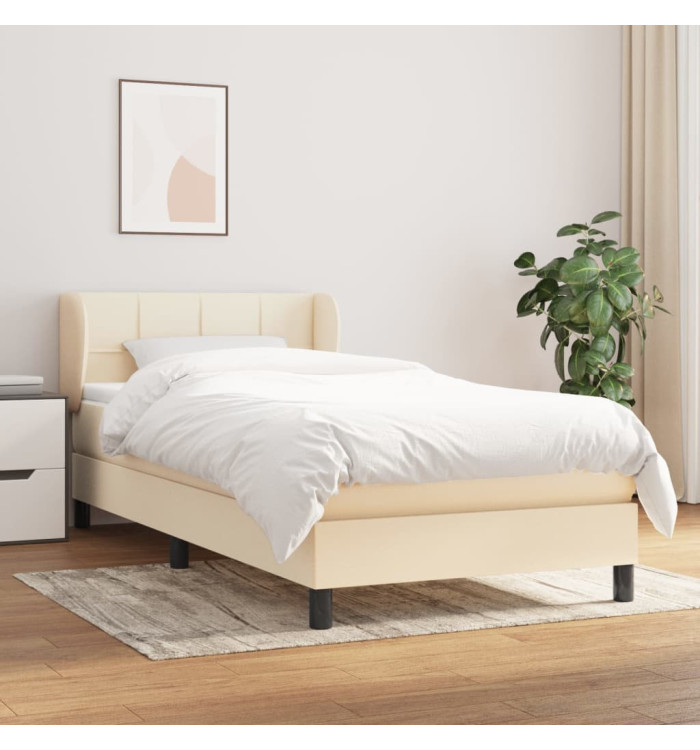 Sommier à lattes de lit avec matelas Crème 100x200 cm Tissu | Mobilier & Déco