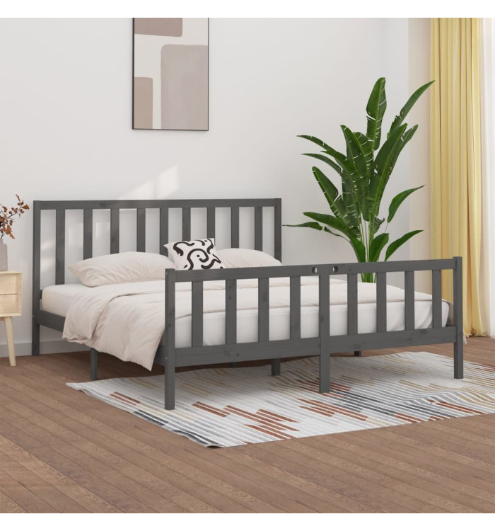 Cadre de lit sans matelas gris 180x200 cm bois massif | Mobilier & Déco