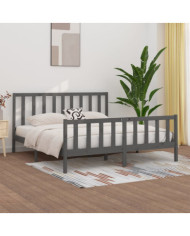 Cadre de lit sans matelas gris 180x200 cm bois massif | Mobilier & Déco