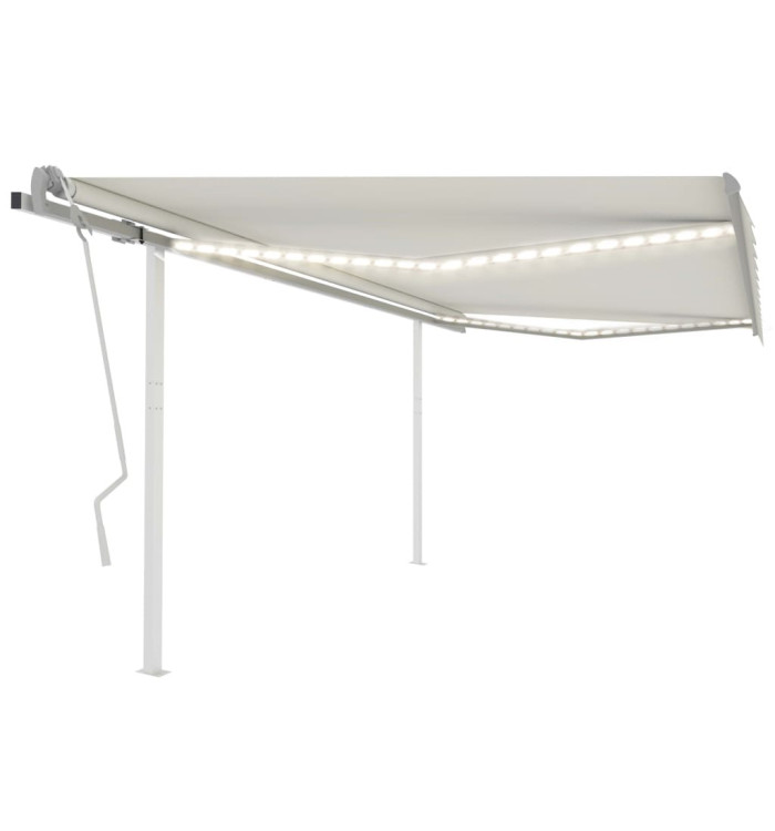 Auvent manuel rétractable avec LED 4,5x3,5 m Crème | Mobilier & Déco