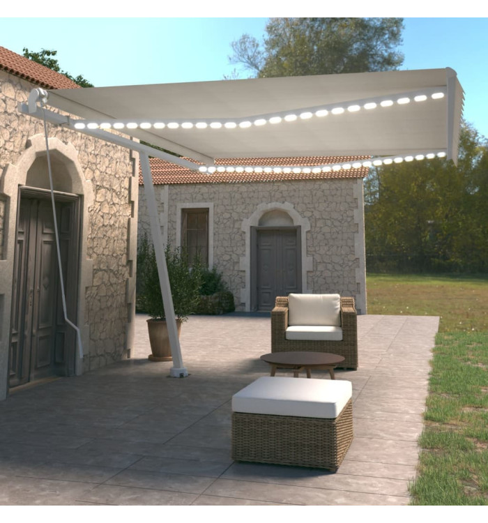 Auvent manuel rétractable avec LED 450x350 cm Crème | Mobilier & Déco