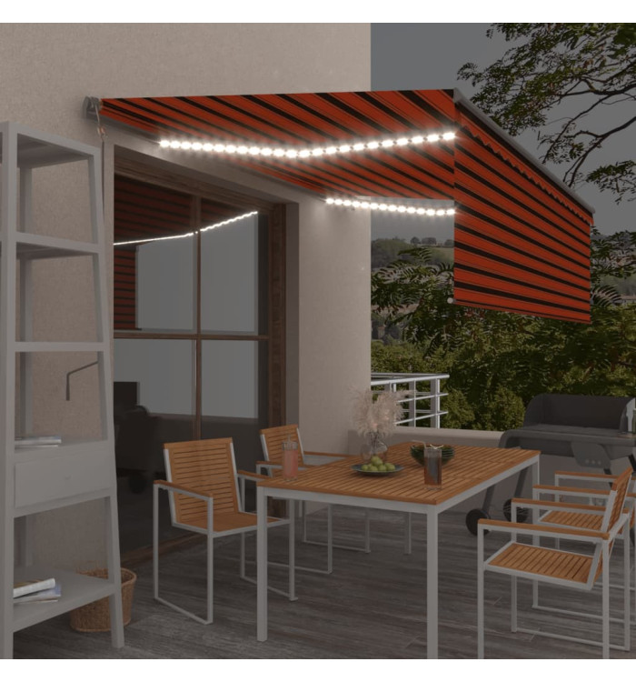 Auvent automatique store capteur de vent LED Orange et marron | Mobilier & Déco