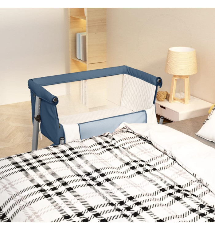 Lit pour bébé avec matelas Bleu marine Tissu de lin | Mobilier & Déco