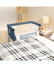 Lit pour bébé avec matelas Bleu marine Tissu de lin | Mobilier & Déco