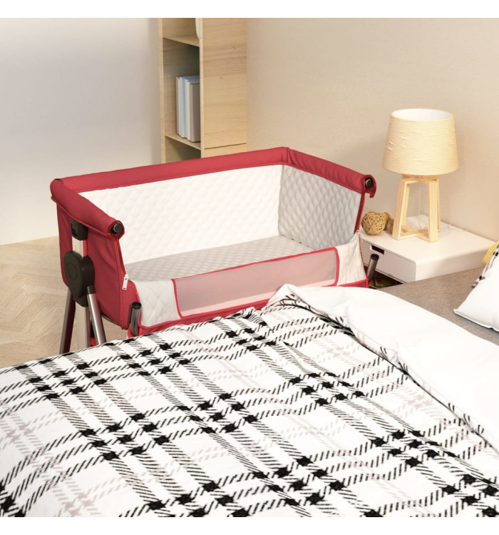 Lit pour bébé avec matelas Rouge Tissu de lin | Mobilier & Déco