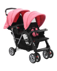 Poussette à deux places rose et noir acier | Mobilier & Déco
