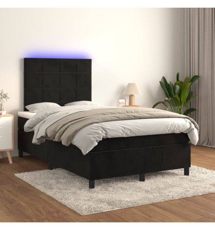 Sommier à lattes de lit matelas et LED Noir 120x200 cm Velours | Mobilier & Déco