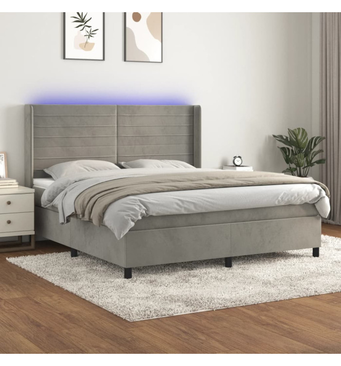 Sommier à lattes de lit matelas et LED Gris clair 160x200 cm | Mobilier & Déco