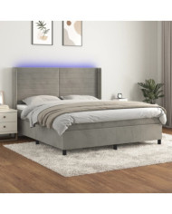 Sommier à lattes de lit matelas et LED Gris clair 160x200 cm | Mobilier & Déco