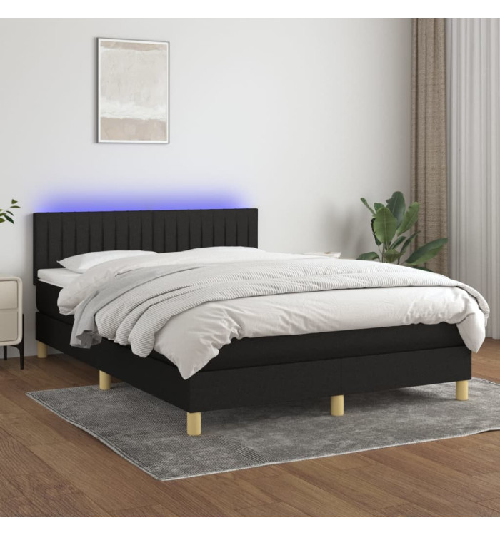 Sommier à lattes de lit avec matelas LED Noir 140x200 cm Tissu | Mobilier & Déco