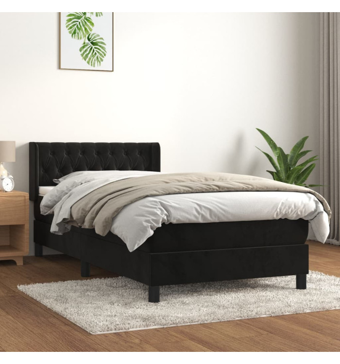 Sommier à lattes de lit avec matelas Noir 90x190 cm Velours | Mobilier & Déco