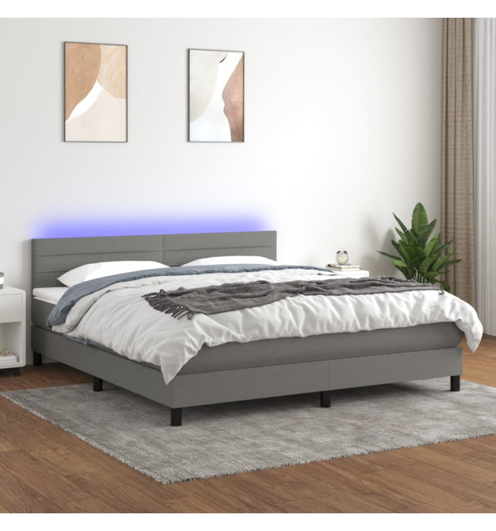 Sommier à lattes de lit et matelas et LED Gris foncé 160x200 cm | Mobilier & Déco