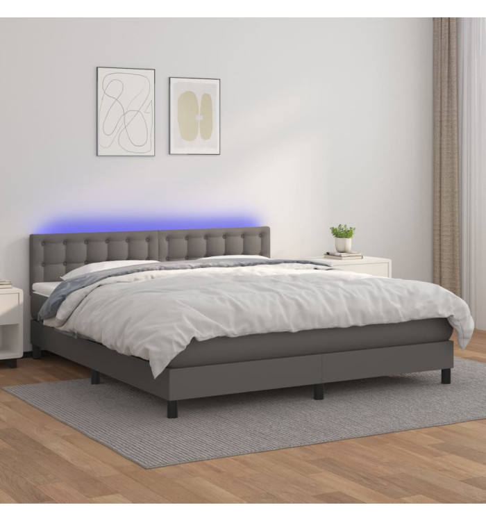 Sommier à lattes de lit avec matelas et LED Gris 160x200 cm | Mobilier & Déco