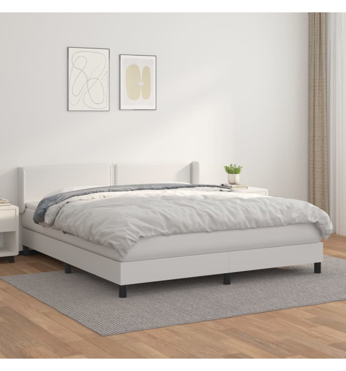 Sommier à lattes de lit avec matelas Blanc 160x200cm Similicuir | Mobilier & Déco