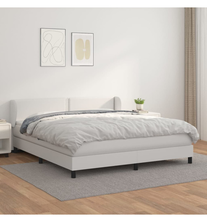 Sommier à lattes de lit avec matelas Blanc 160x200cm Similicuir | Mobilier & Déco