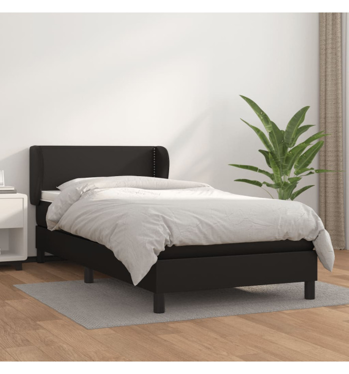 Sommier à lattes de lit avec matelas Noir 90x200 cm Similicuir | Mobilier & Déco
