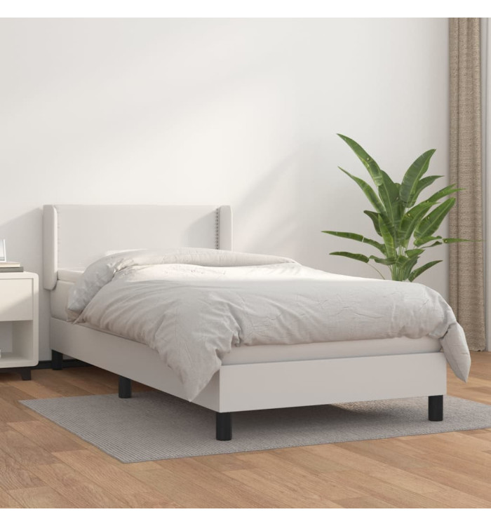 Sommier à lattes de lit avec matelas Blanc 90x200 cm Similicuir | Mobilier & Déco
