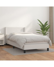 Sommier à lattes de lit avec matelas Blanc 90x200 cm Similicuir | Mobilier & Déco