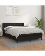 Sommier à lattes de lit avec matelas Noir 140x190 cm Similicuir | Mobilier & Déco