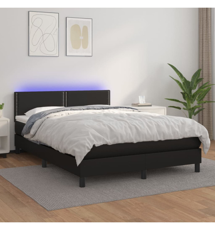 Sommier à lattes de lit avec matelas et LED Noir 140x190 cm | Mobilier & Déco