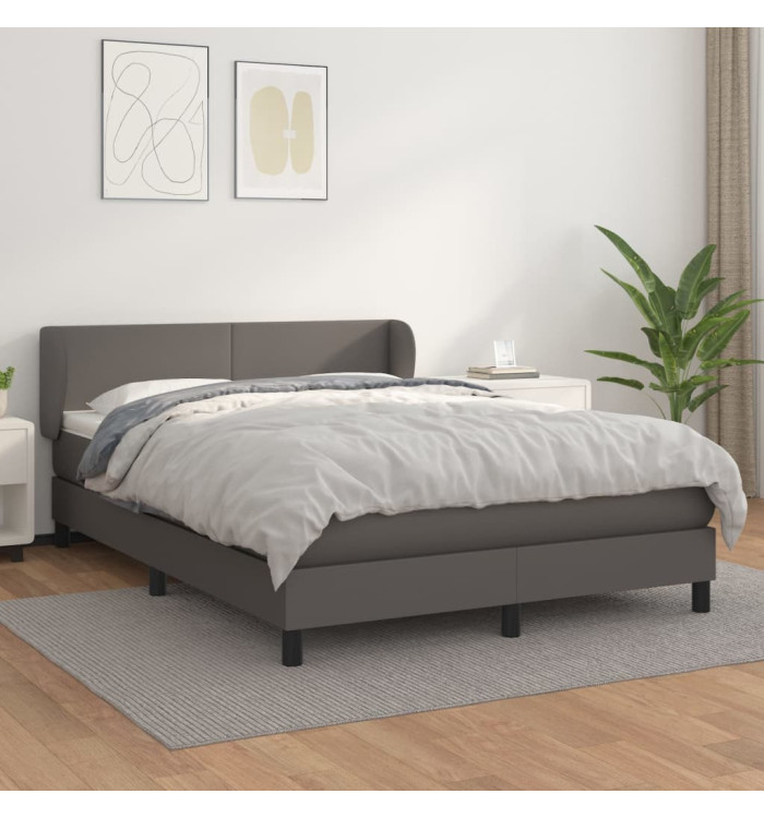 Sommier à lattes de lit avec matelas Gris 140x190 cm Similicuir | Mobilier & Déco