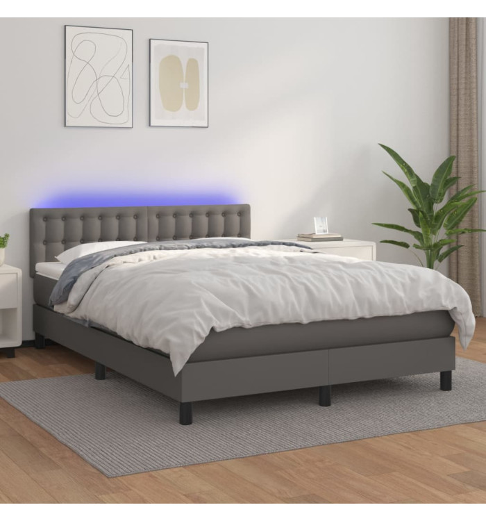 Sommier à lattes de lit avec matelas et LED Gris 140x190cm | Mobilier & Déco