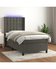 Sommier à lattes de lit matelas et LED Gris foncé 100x200 cm | Mobilier & Déco