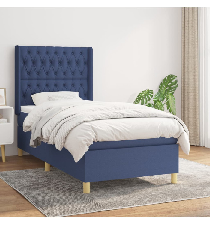 Sommier à lattes de lit avec matelas Bleu 90x190 cm Tissu | Mobilier & Déco