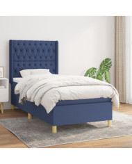 Sommier à lattes de lit avec matelas Bleu 90x190 cm Tissu | Mobilier & Déco