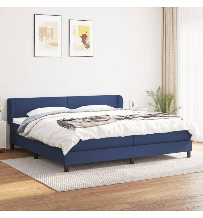 Sommier à lattes de lit avec matelas Bleu 200x200 cm Tissu | Mobilier & Déco